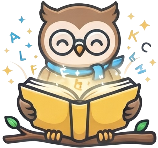 Corujinha leitora da Litera Kids lendo livro mágico
